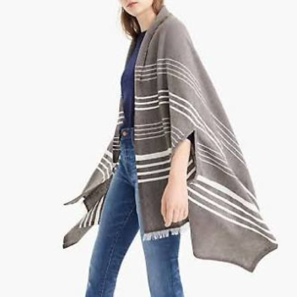 J. Crew Summerweight Cape Wrap Shawl in Gray and Red Striped